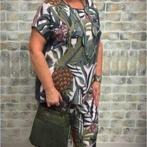 Picadilly Palm Leaf Print Women's Top Sage Green Size M